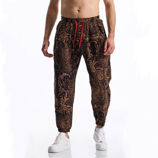 Herren lässige Haremshose mit buntem Blumenmuster und Gummizug EB