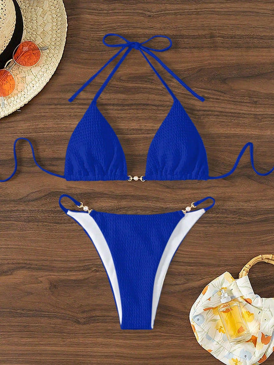 Damen Triangel-Bikini mit modischen Schnürdetails und eleganten Akzenten EB
