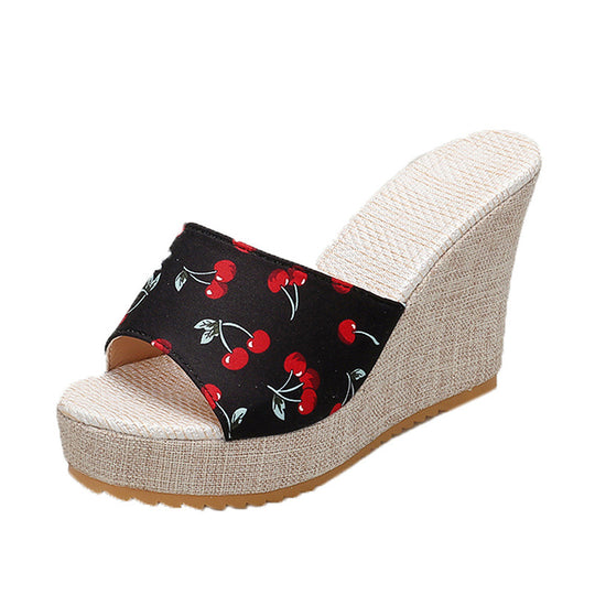 Damen Wedge-Pantoletten mit fruchtigem Muster und rutschfester Sohle EB