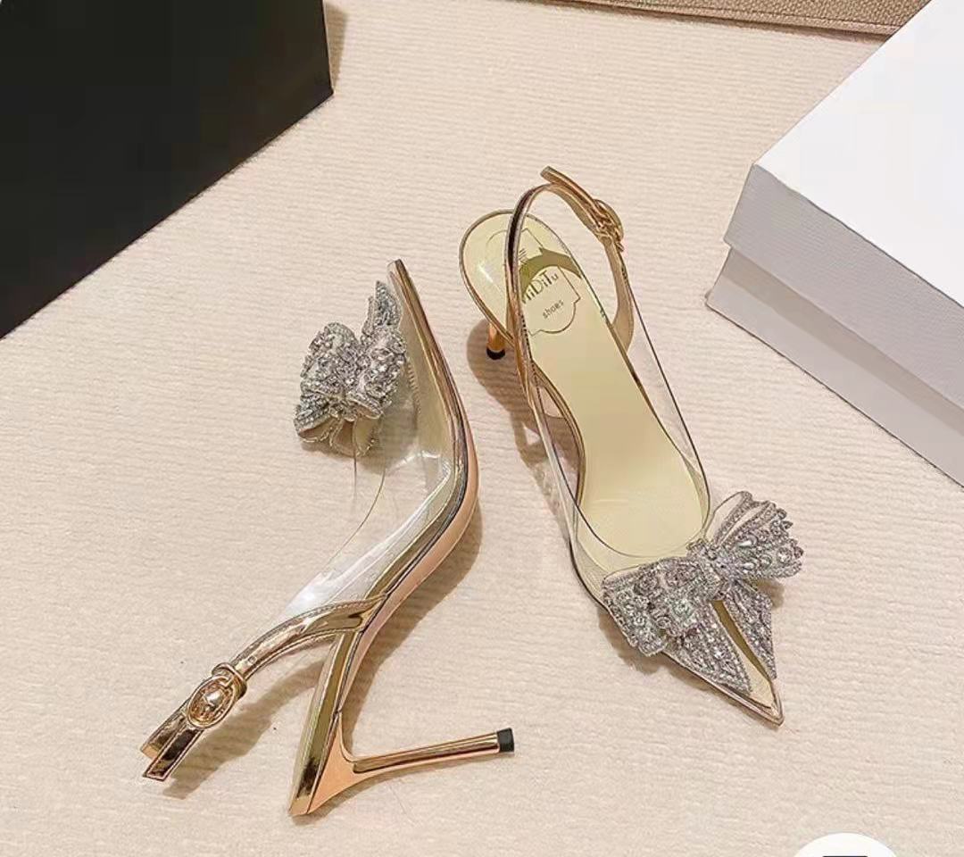 Damen Glamouröse Slingback-Pumps mit eleganter Schleifenverzierung und funkelnden Applikationen EB