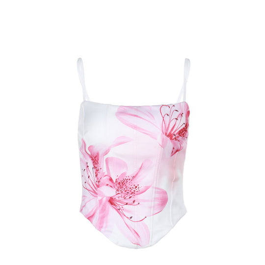 Damen sexy Minikleid mit floralem Oberteil und trägerlosem Design EB
