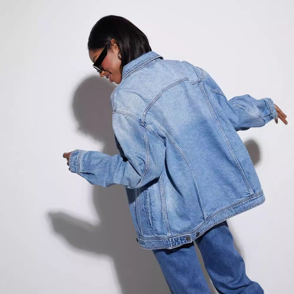 Damen Modische Oversized Jeansjacke mit lässigem Schnitt EB