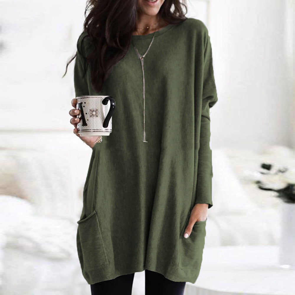 Damen nan oversized Longshirt mit Kontrastblock und aufgesetzten Taschen EB