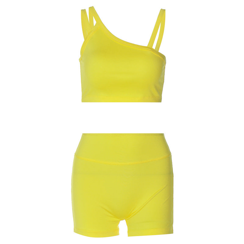Damen Sportliches Crop-Top und High-Waist Short Set EB