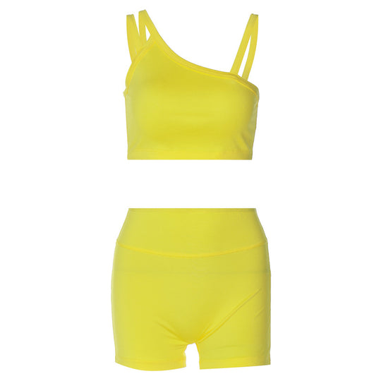 Damen Sportliches Crop-Top und High-Waist Short Set EB