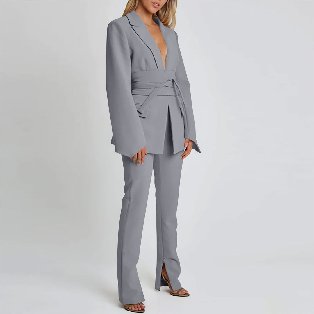 EB | Blazer Longline Tailored Fit Selbstbinder Taille Revers Taschen