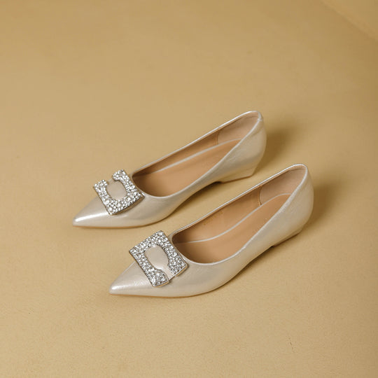 Damen spitze Ballerinas mit funkelnder Schmuckschnalle EB