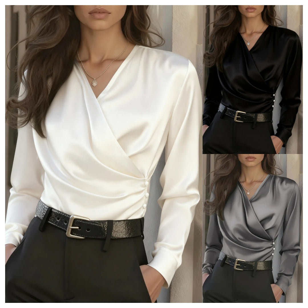 Damen Wickelbluse mit eleganten Knopfdetails EB