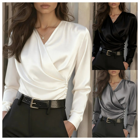 Damen Wickelbluse mit eleganten Knopfdetails EB