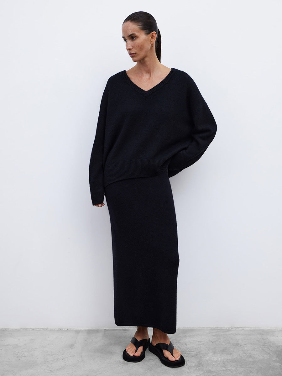 Damen Oversized V-Ausschnitt Strickpullover EB