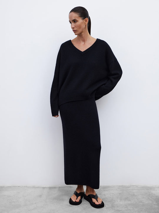 Damen Oversized V-Ausschnitt Strickpullover EB