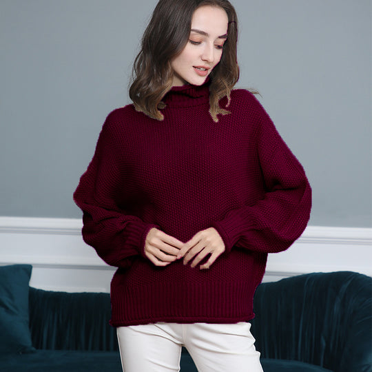 Damen Strickpullover mit hochgeschlossenem Kragen und weitem Schnitt EB