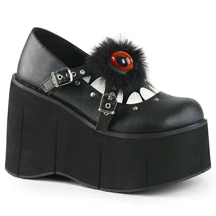 Damen Plattformschuhe mit auffälligem Design und Kunstfell-Applikation EB