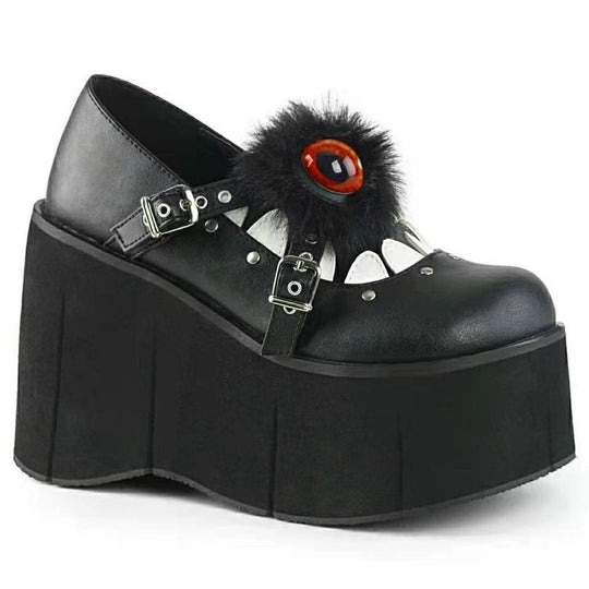 Damen Plattformschuhe mit auffälligem Design und Kunstfell-Applikation EB