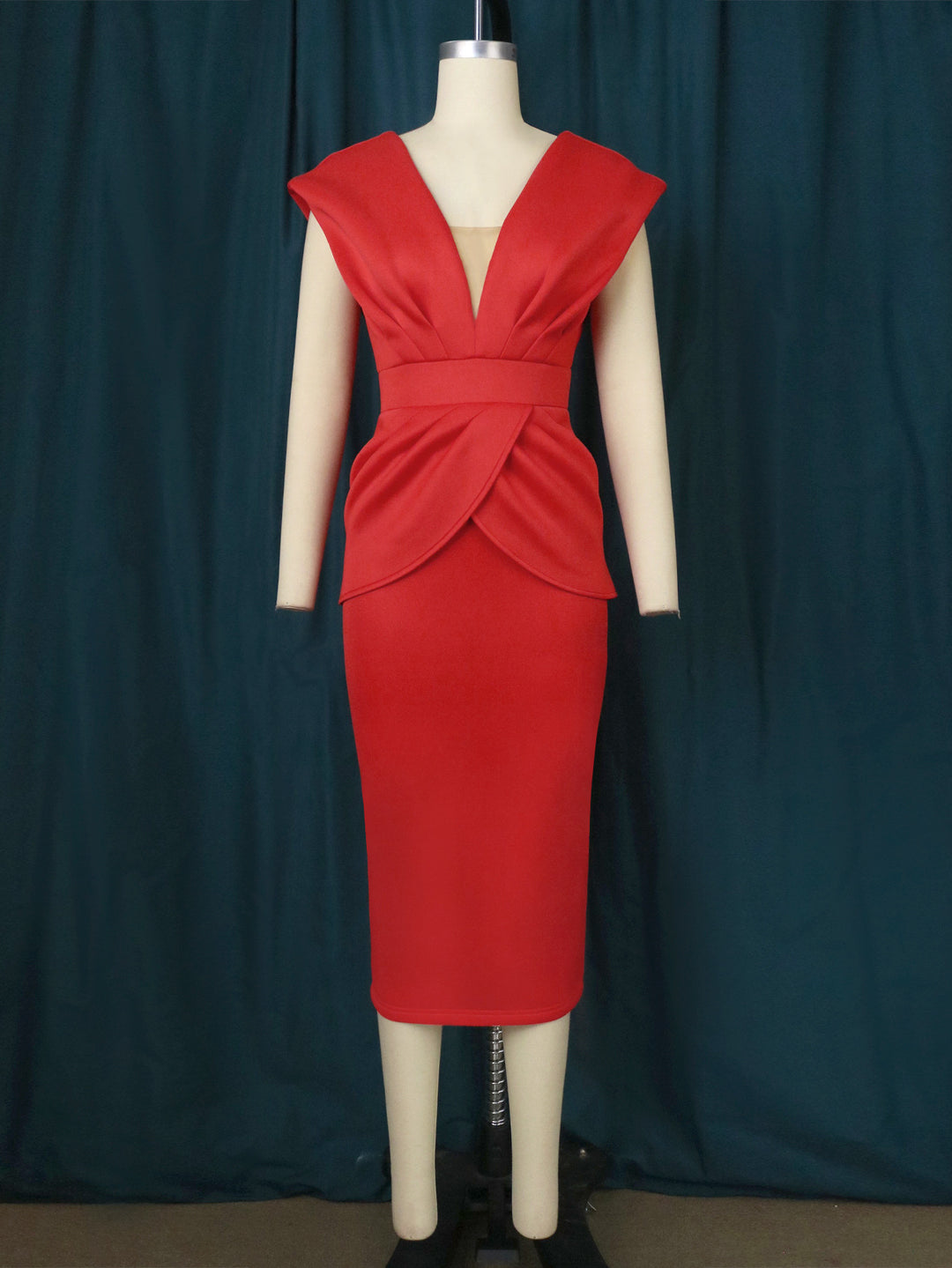 Damen Figurbetontes Wickelkleid mit tiefem V-Ausschnitt und organischem Schnitt EB
