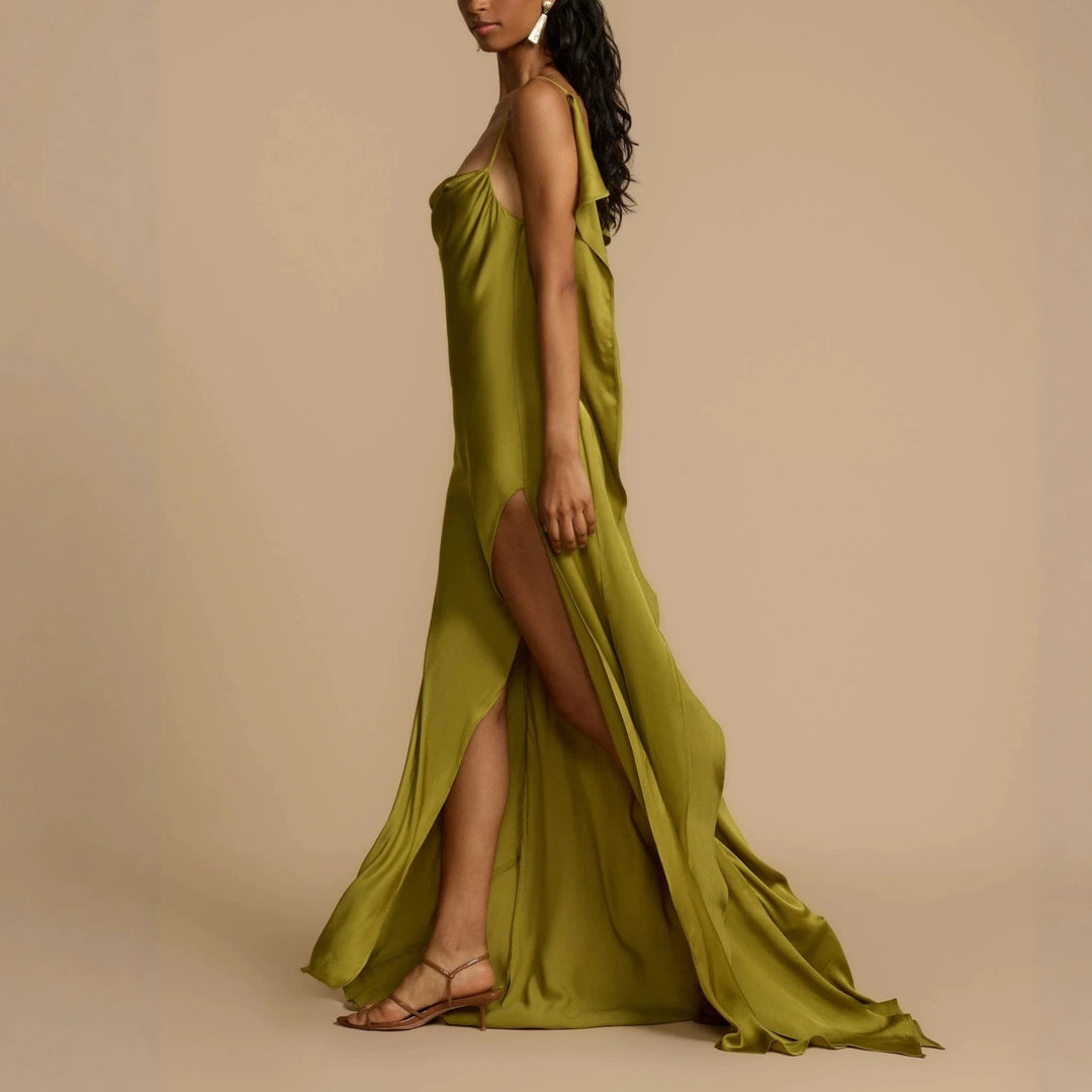Damen Elegantes Maxikleid mit tiefem Ausschnitt und seitlichem Schlitz EB