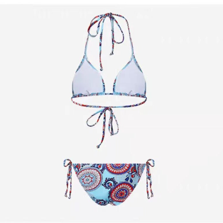 Damen Triangel-Bikini mit verspieltem Mandala-Muster und verstellbaren Bindebändern EB