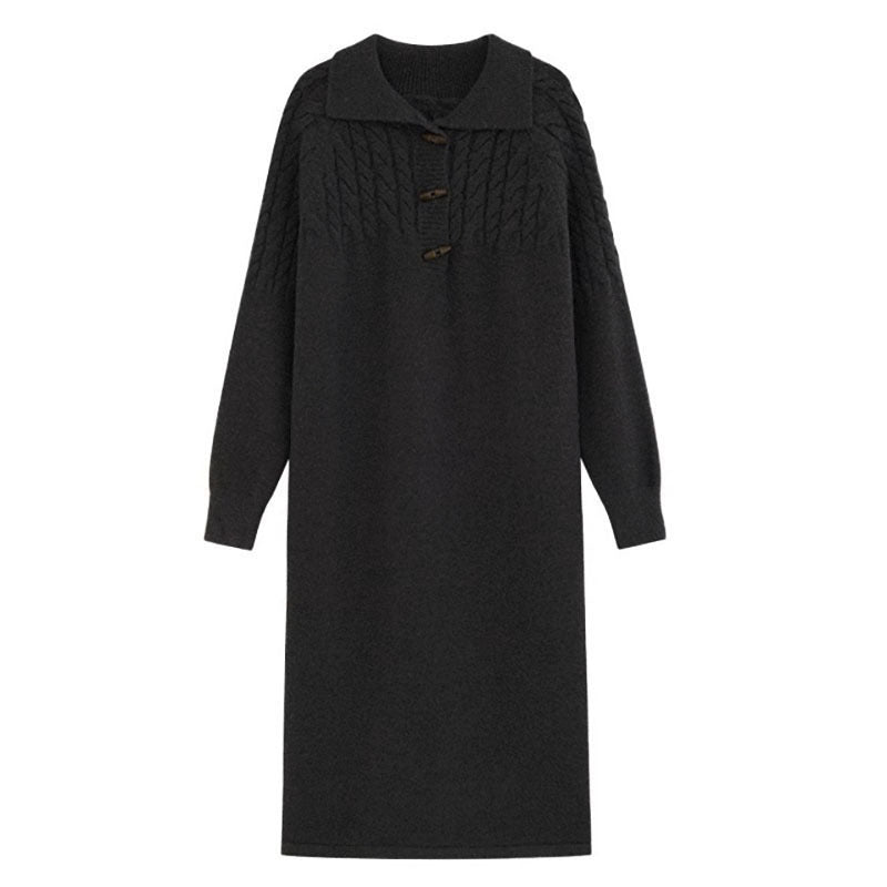 Damen Strickkleid mit Kragen und Knopfdetails EB
