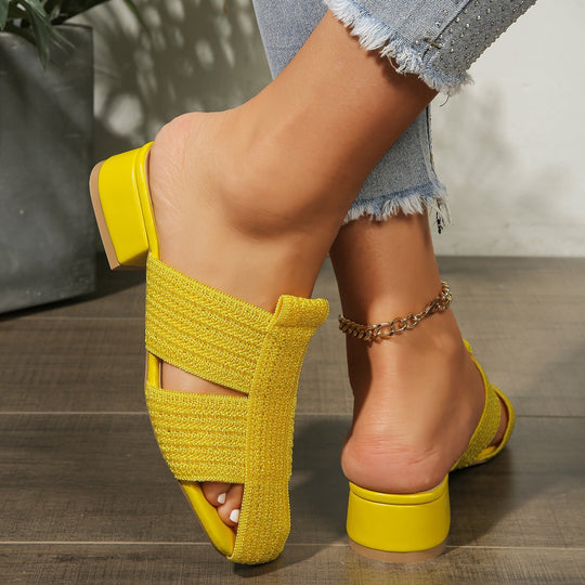 Damen offene Mules mit Blockabsatz und verzierten Riemen EB