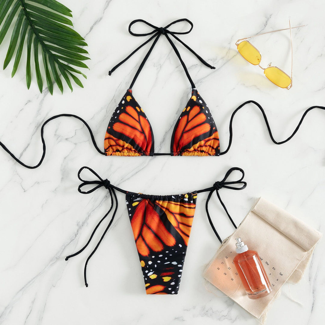 Damen Triangel-Bikini mit Schmetterling-Design und verstellbaren Bändern EB