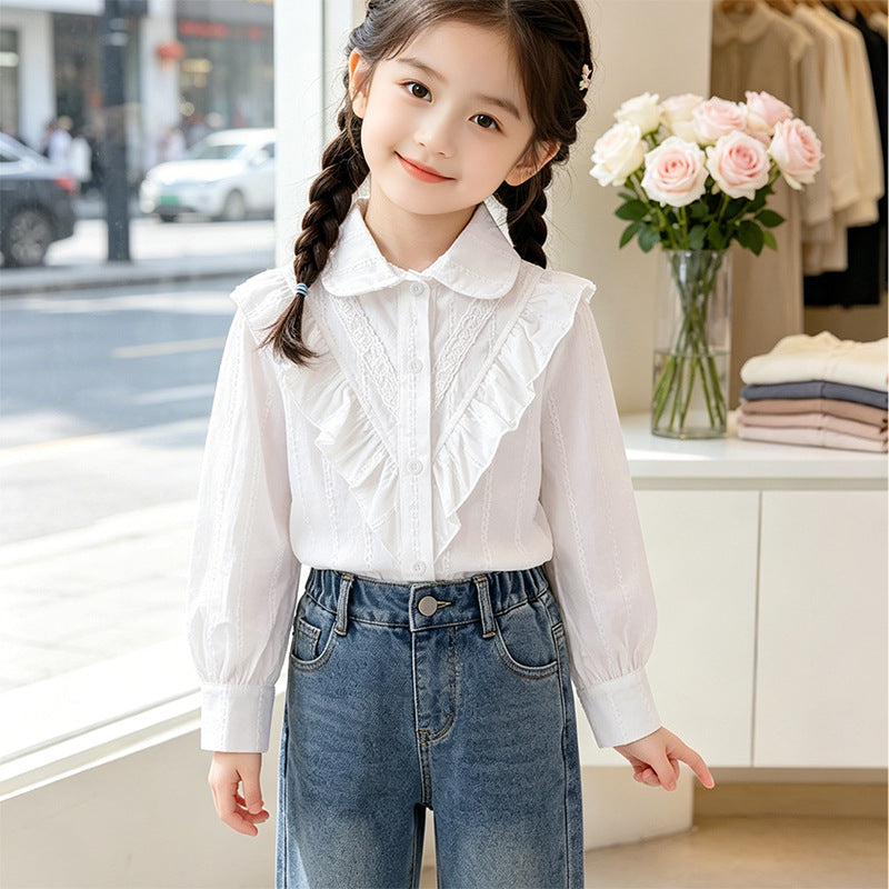 Damen Bluse mit Rüschendetails und feinen Stickereien EB