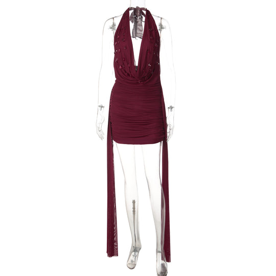Damen Mini-Kleid mit raffiniertem Drapé und tiefem V-Ausschnitt EB