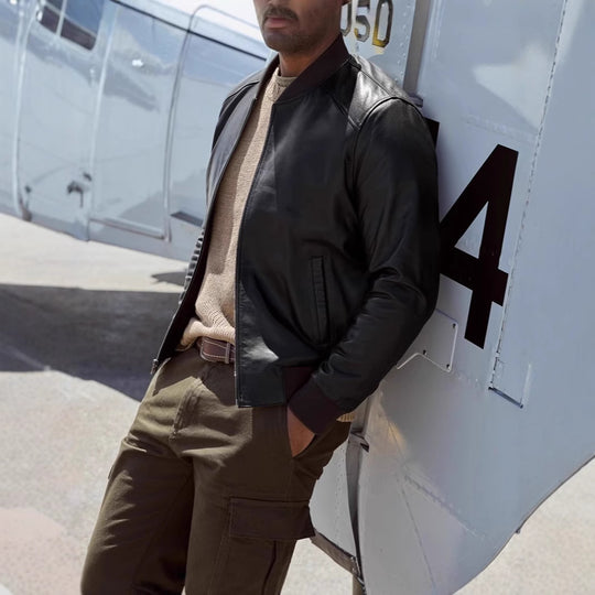 Herren klassische jacke im Biker-Stil mit elastischem Bund EB