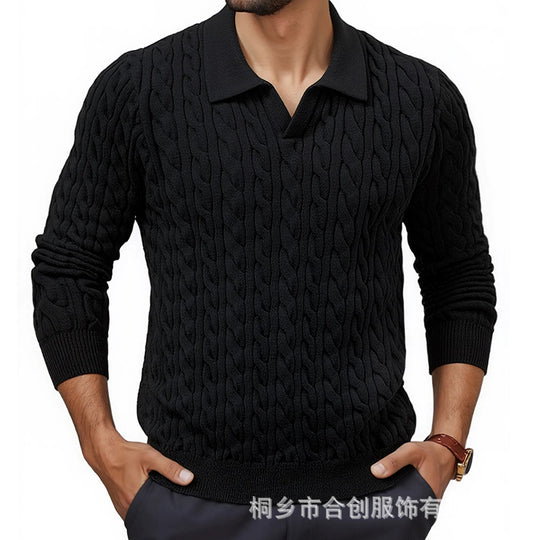 Herren Strickpullover mit strukturiertem Zopfmuster und Kragen EB