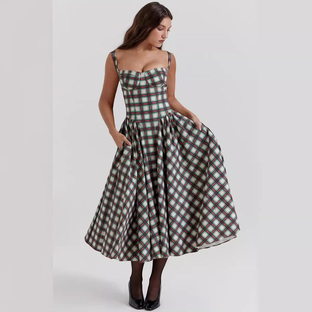 Damen Maxiröckchen mit elegantem Karo-Design und praktischen Taschen EB