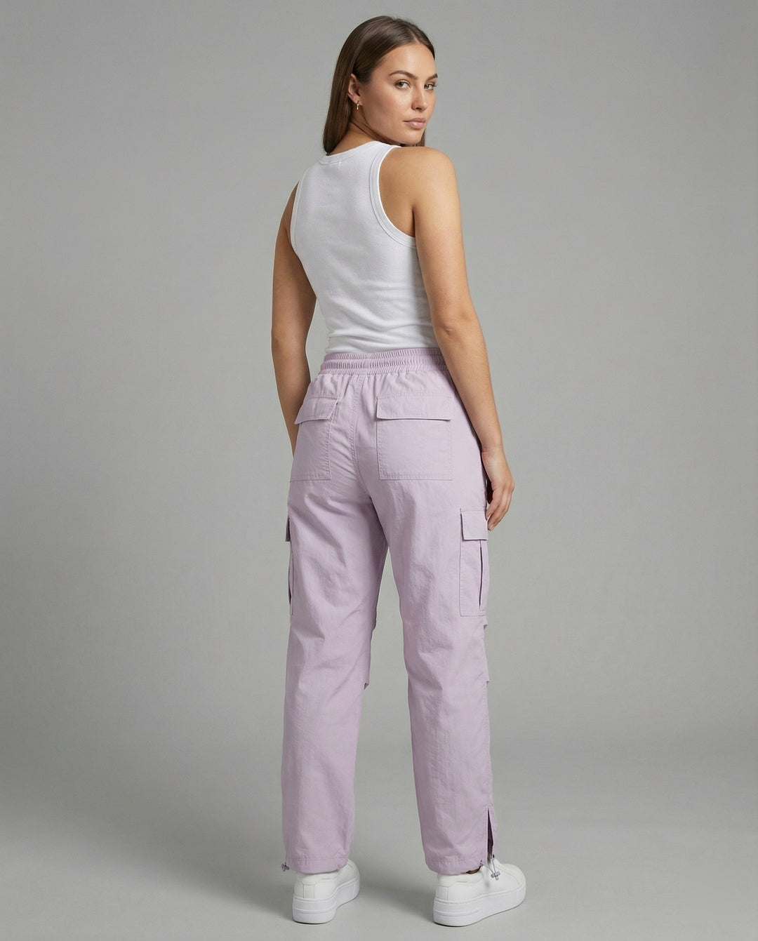Damen nan ultraleichte Freizeit-Hose mit hohem Elastikbund, Kordelzug und verstellbarem Beinabschluss EB