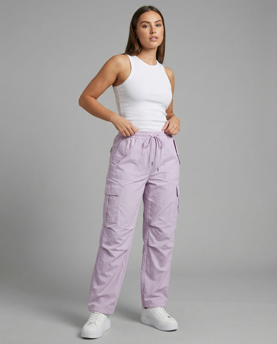 Damen nan ultraleichte Freizeit-Hose mit hohem Elastikbund, Kordelzug und verstellbarem Beinabschluss EB