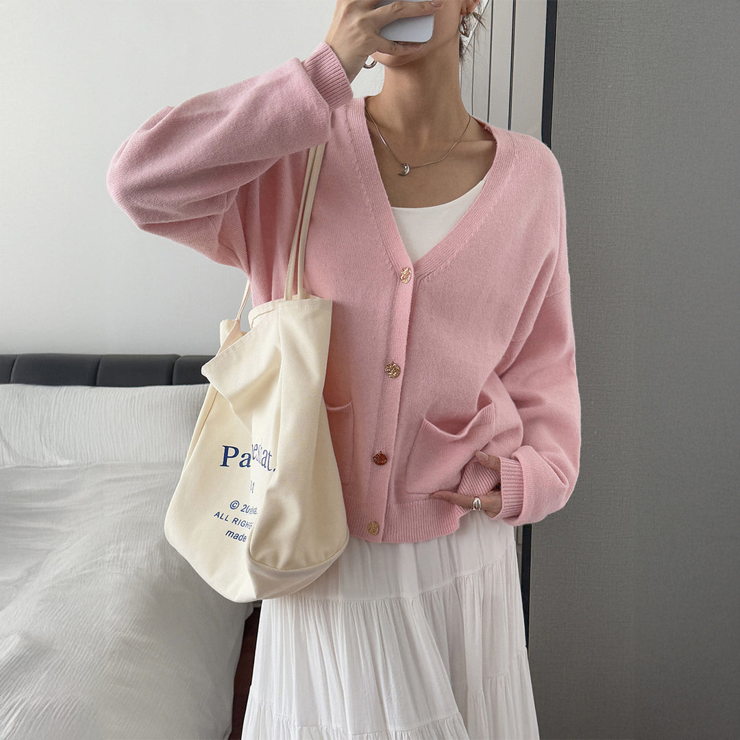 Damen nan kuschelige Oversize-Strickjacke mit aufgesetzten Taschen, weitem Arm und feinem Kaschmir-Mix EB