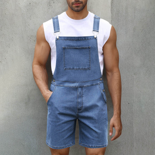 Herren Latzshorts aus Baumwoll-Denim mit praktischen Taschen und verstellbaren Trägern EB