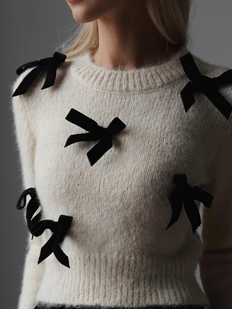 Damen Strickpullover mit verspielten Schleifendetails EB
