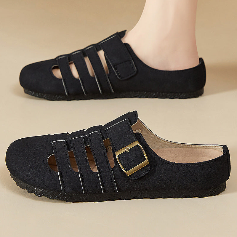 Damen nan geschlossene Sandalen-Halbschuh mit verstellbarer Metallschnalle, atmungsaktiven Cut-Outs und gepolstertem Komfortfußbett EB