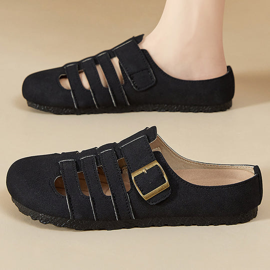 Damen nan geschlossene Sandalen-Halbschuh mit verstellbarer Metallschnalle, atmungsaktiven Cut-Outs und gepolstertem Komfortfußbett EB