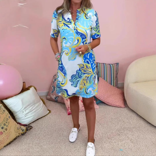 Damen Freizeitkleid mit modischen Musterelementen und praktischen Taschen EB