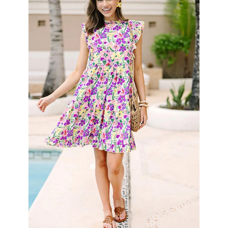 Damen Rüschenshirt Floral Midi Kleid EB