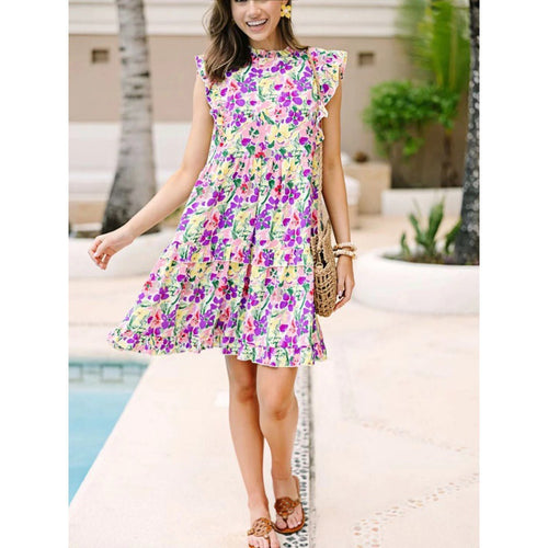 Damen Rüschenshirt Floral Midi Kleid EB
