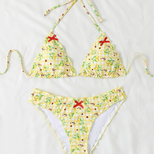 Damen Triangel-Bikini mit floralem Muster und Rüschendetails EB