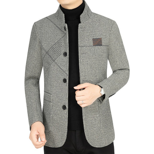 Herren Kurzblazer im Sakko-Stil mit Stehkragen und strukturierter Wollmischung EB