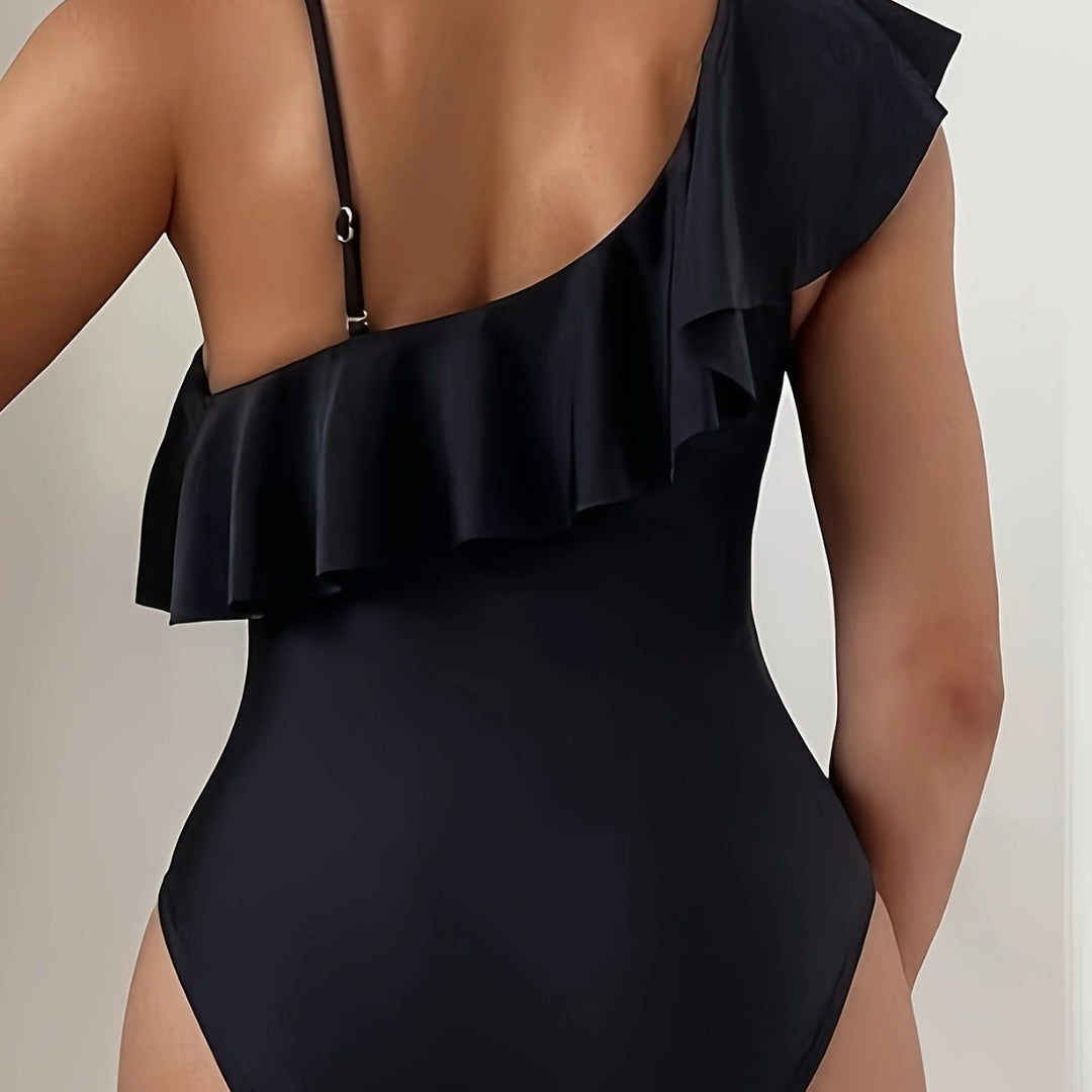 Damen Einteiler Badeanzug mit asymmetrischem Rüschendesign und eleganten Cut-Out-Details EB