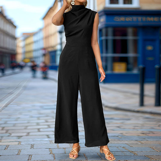 Damen Eleganter Jumpsuit mit geschmackvollem Wasserfall-Ausschnitt und weitem Bein EB