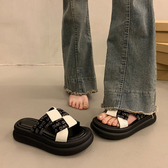 Damen modische Slide-Pantoletten mit komfortablem Fußbett und elastischen Riemen EB