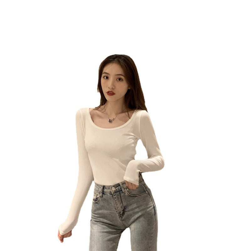 Damen Langarm-Bodysuit mit tiefem Ausschnitt und figurbetontem Schnitt EB