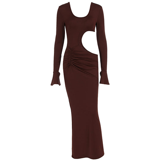 Damen elegantes Maxi-Kleid mit asymmetrischem Cut-Out und Raffungen EB