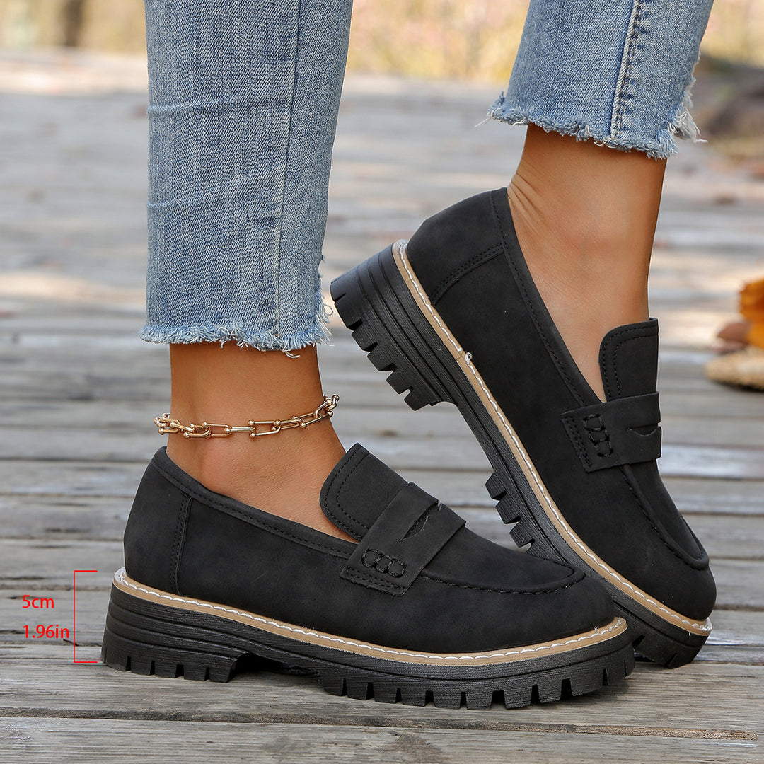 Damen robuste Loafer mit markanter Profilsohle, weichem Veloursoptik-Obermaterial und gepolstertem Komfortfußbett EB