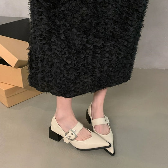Damen elegante Ballerina-Pumps mit modischem Riemchen und stilvollem Blockabsatz EB