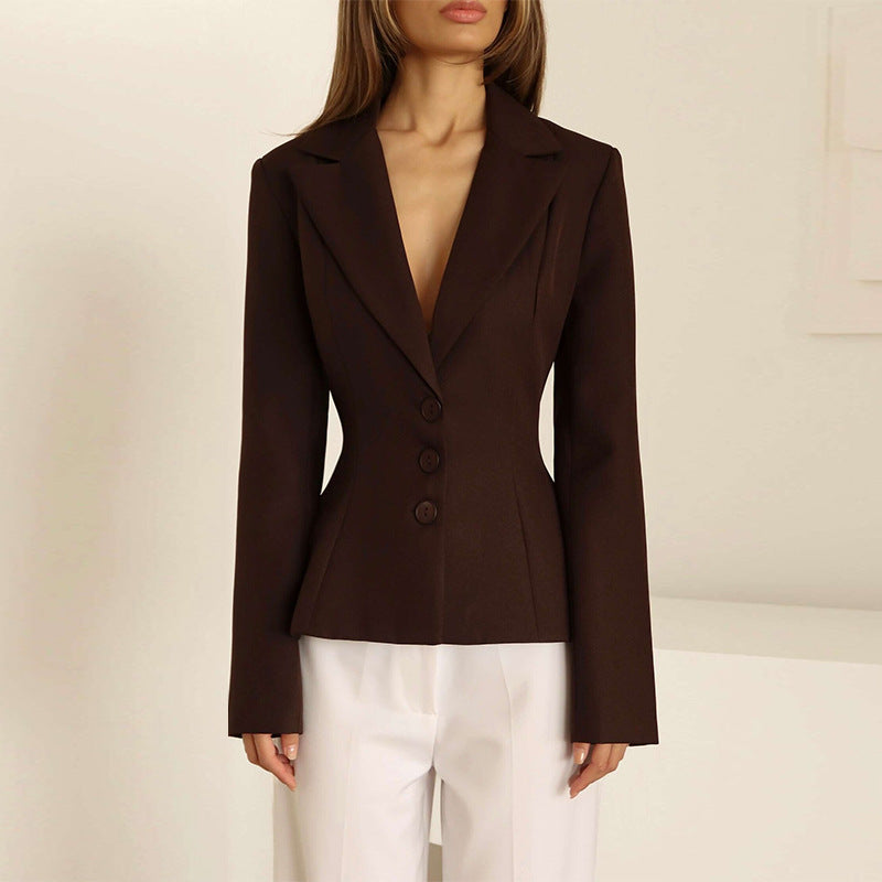 Damen taillierter Blazer mit elegantem Revers EB