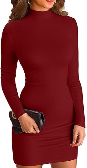 Damen Figurbetontes Rollkragen‑Minikleid aus Stretch‑Jersey mit Langarm EB